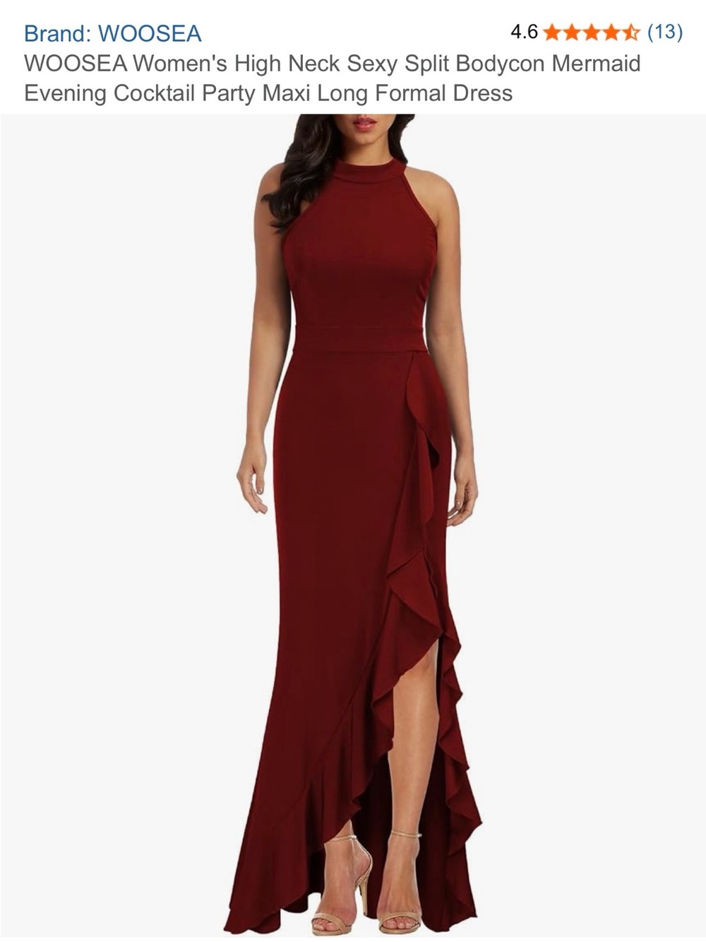 NWT Woosea Split Bodycon Mermaid Cocktail Burgundy Evening Dress